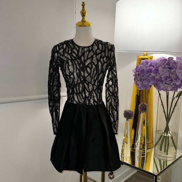 Theyskens' Theory Dresses & Skirts - THEYSKENS’ THEORY MESHED LACE LONG SLEEVE BLACK MINI DRESS SIZE 0 **BRAND NEW**